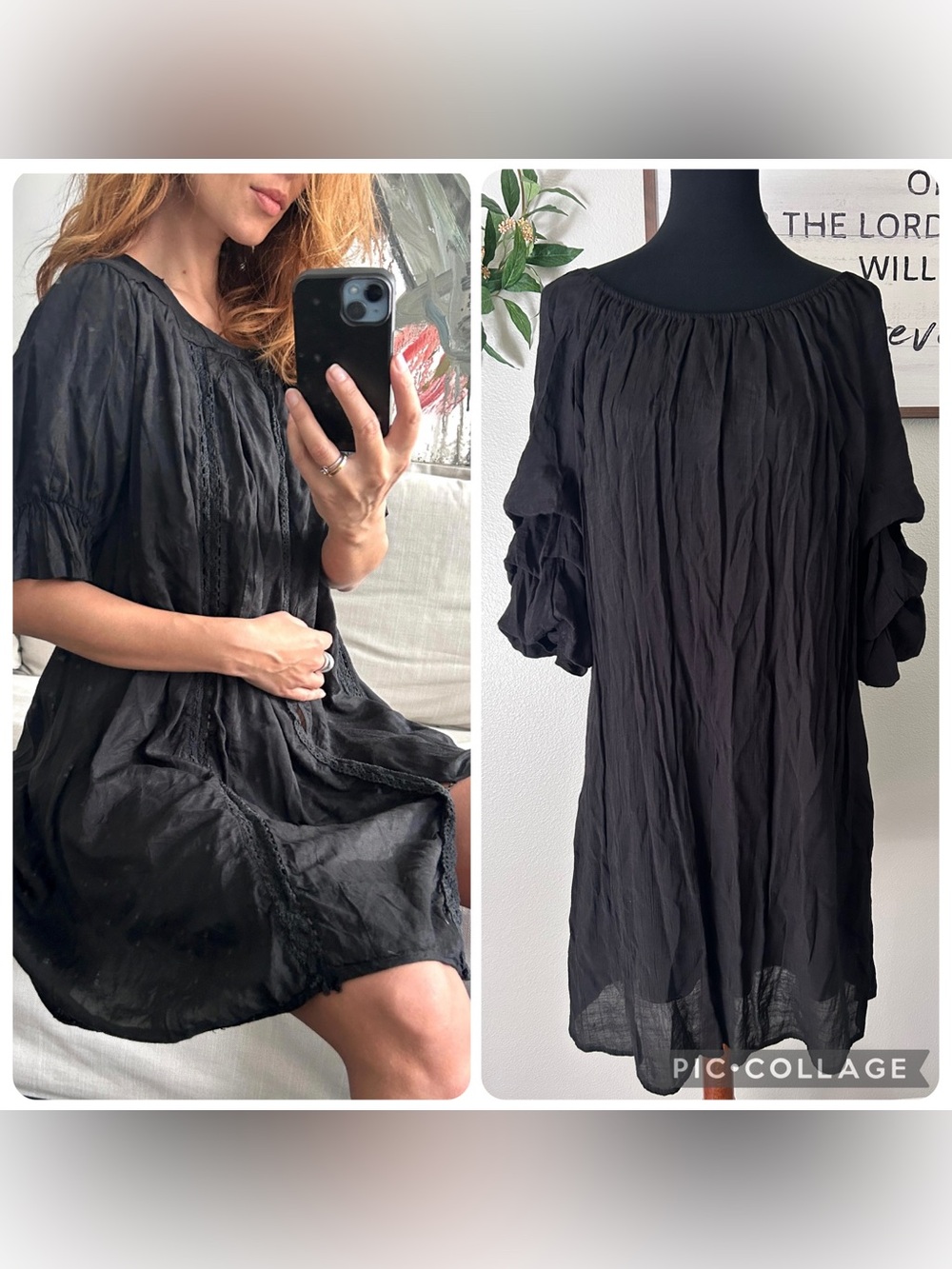 Indigo Rose Black Crinkled Boho Tunic Dress